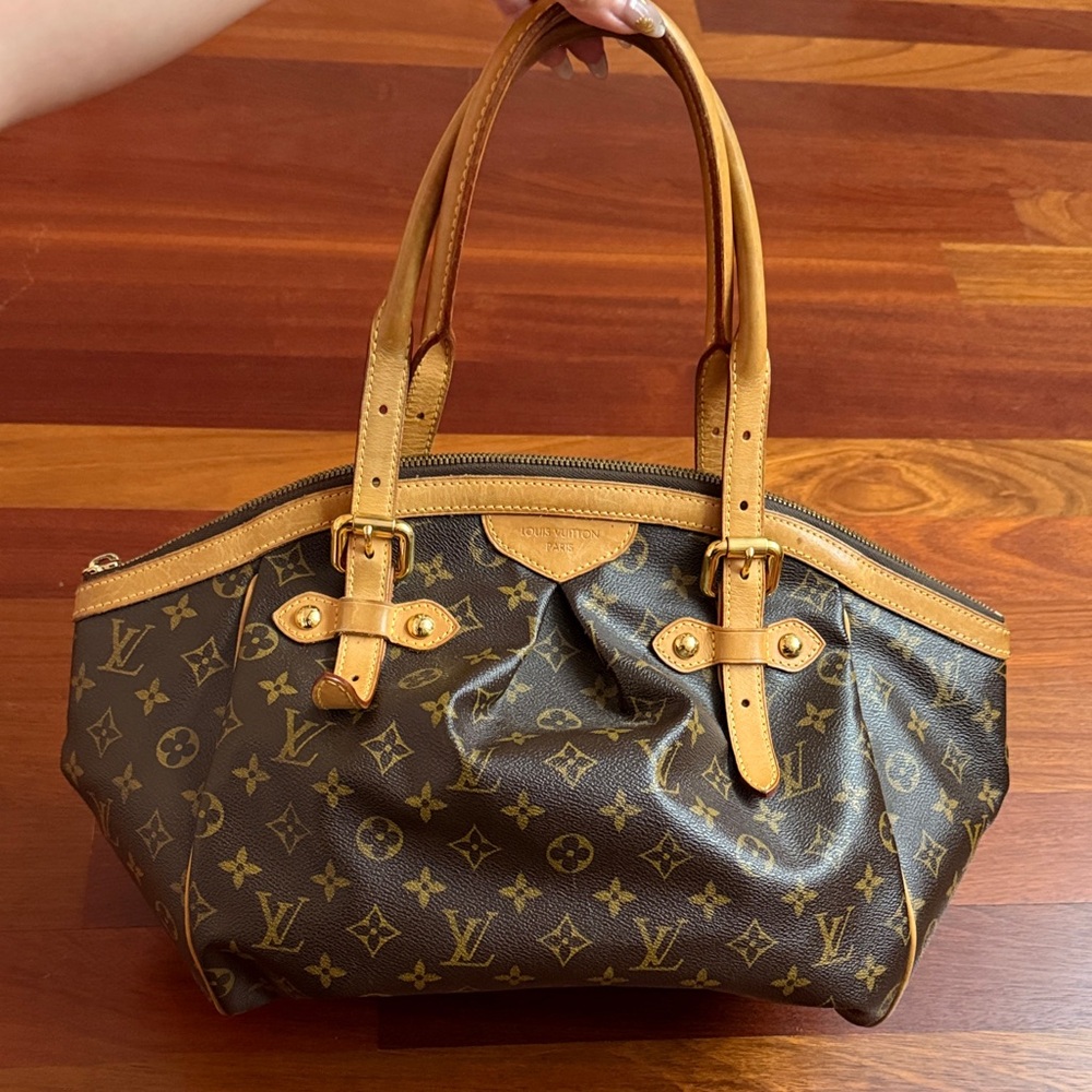 Louis Vuitton Monogram Canvas Shoulder Bag with Tan Trim